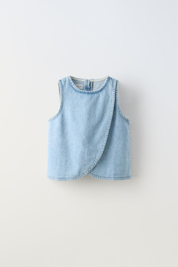 ZARA ДЖИНСОВЫЙ ТОП БЕЗ РУКАВОВ, СИНИЙ