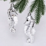 Елочные игрушки «Морской конек» 10,5 см (набор 2 шт), Серебро