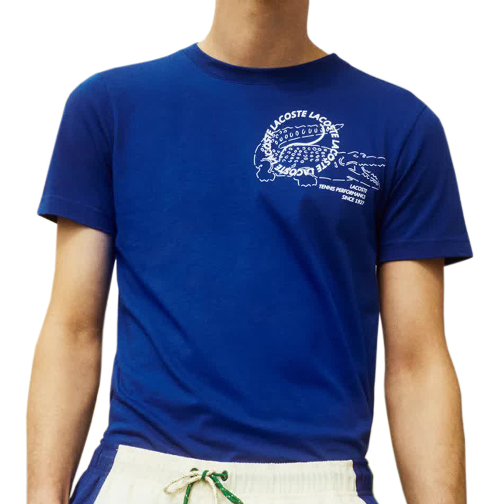 Мужская теннисная футболка Lacoste Roland Garros Men T-Shirt - blue/white