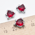 Подвеска Сердце, цвет серебро (родий) + красный, размер 13*10 мм, цена за 1 шт