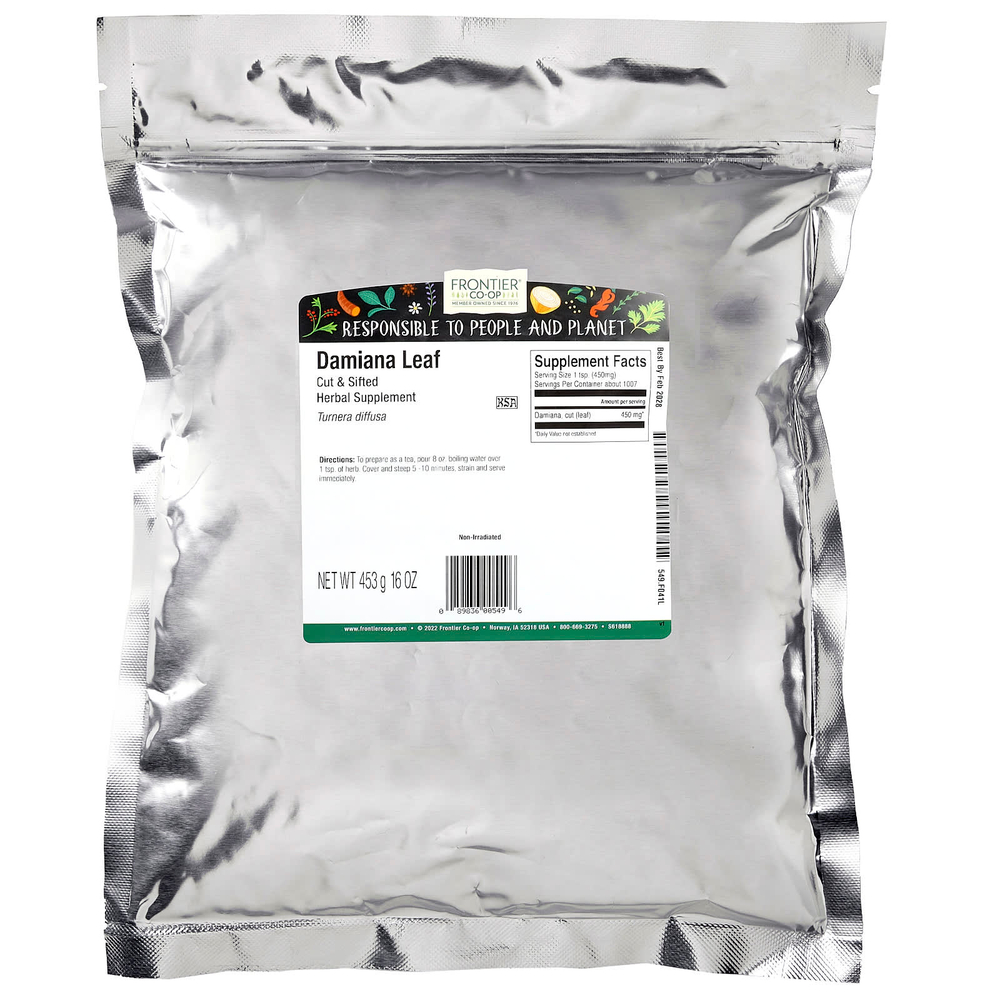 Frontier Co-op, нарезанные и просеянные листья дамианы, 453 г (16 унций)