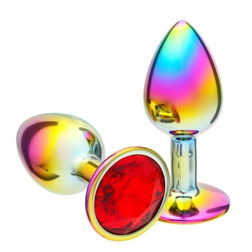 Анальная пробка Хамелеон с красным кристаллом - 7 см. (Цвет: разноцветный)