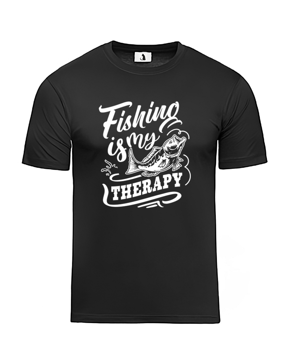 Футболка Fishing is my therapy классическая прямая черная с белым рисунком