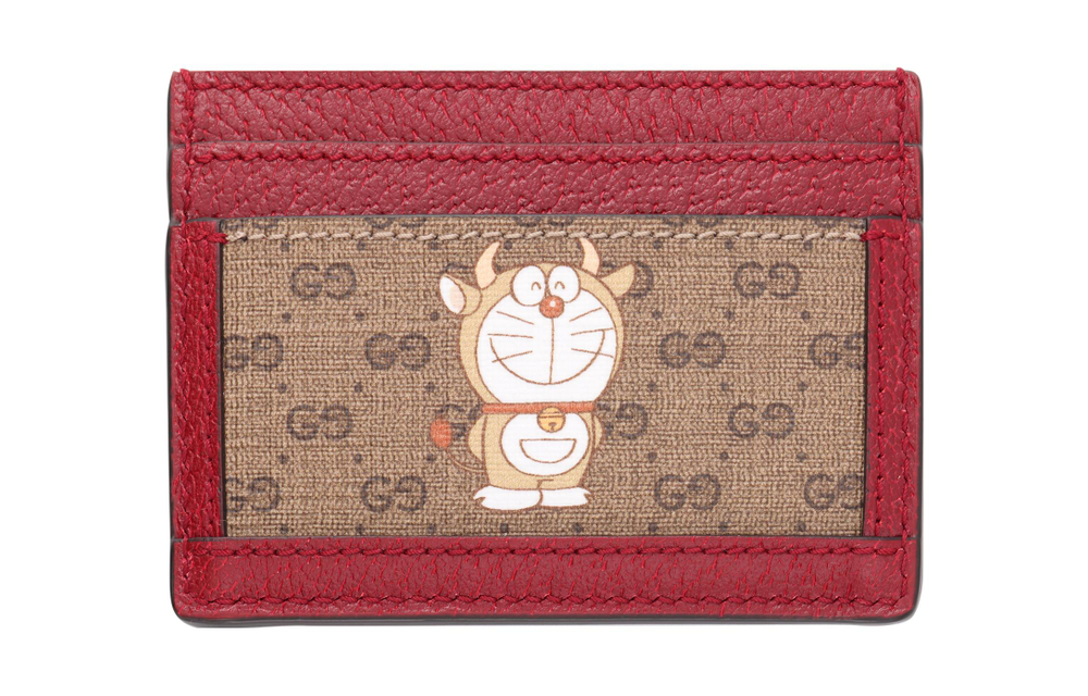 GUCCI Doraemon Collaboration Canvas With Leather Card Holder Unisex Ebony/Red
