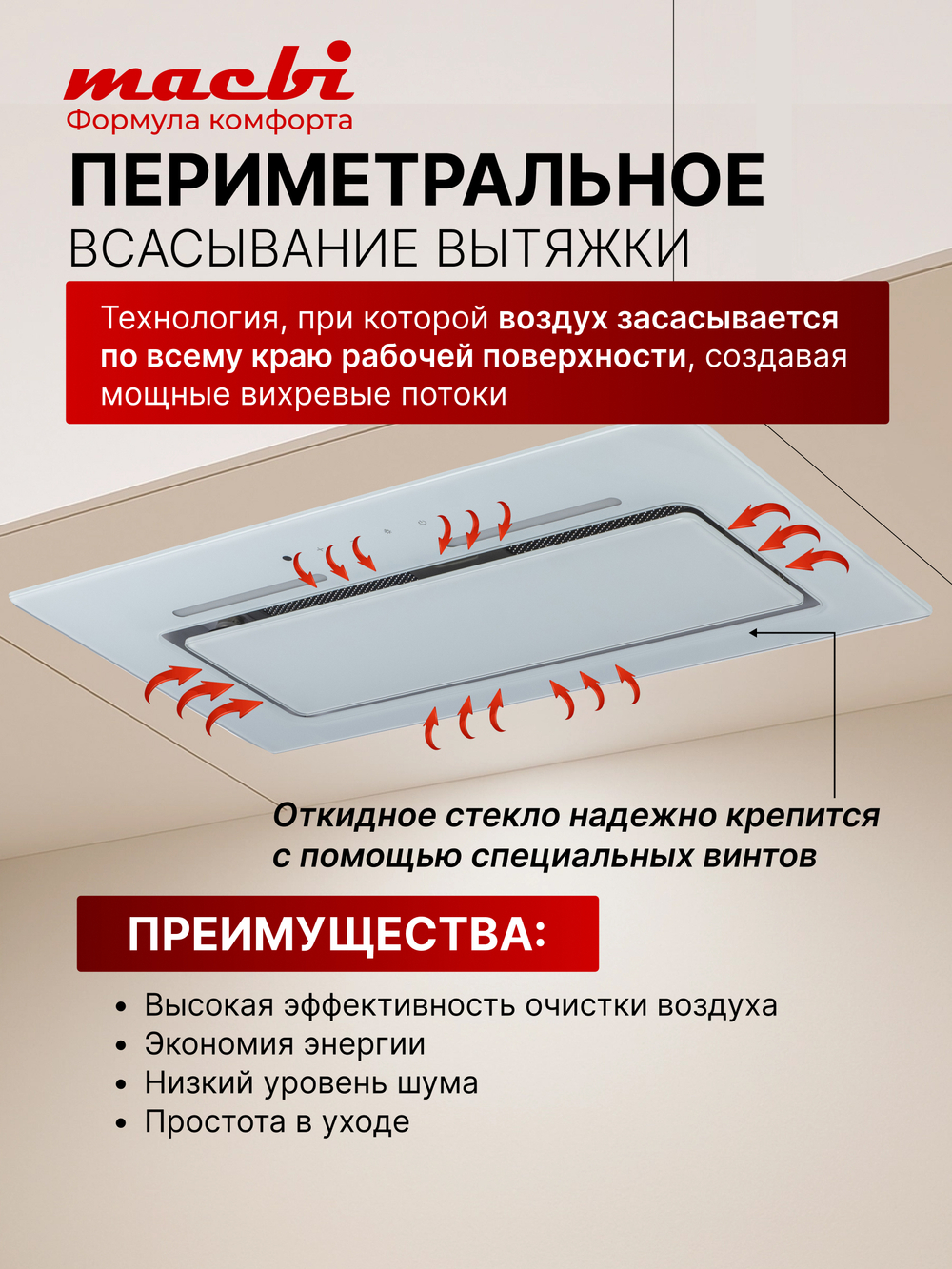 Вытяжка встраиваемая MACBI M-Box-G 60R WHITE белое стекло 850 м3/ч +ПДУ