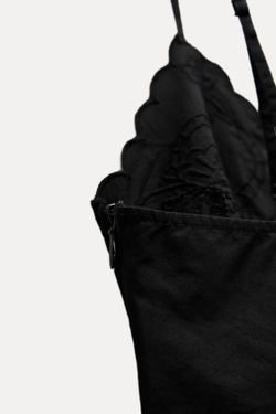 ZARA ТОП ИЗ ПОПЛИНА С ВЫШИВКОЙ, ЧЕРНЫЙ