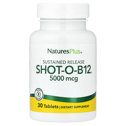 NaturesPlus, Shot-O-B12®, длительное высвобождение, 5000 мкг, 30 таблеток