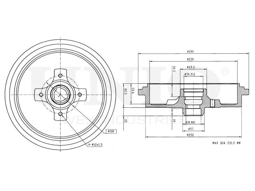Барабан тормозной задний UNIO BRD-10028