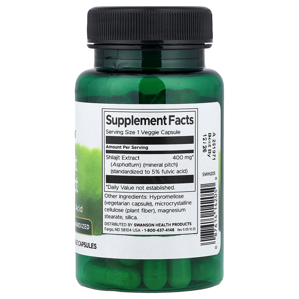 Swanson Vitamins, Экстракт мумие, стандартизированный, 400 мг, 60 растительных капсул