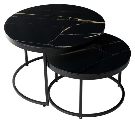 Журнальный столик Эрвин (комплект) Обсидиан, стекло/ черный каркас