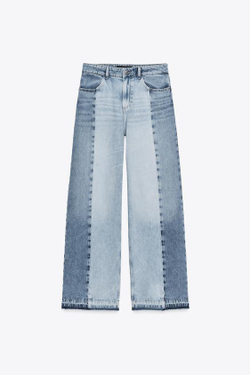 ZARA ДЖИНСЫ Z1975 WIDE LEG С ВЫСОКОЙ ПОСАДКОЙ И КОМБИНИРОВАННОЙ ОТДЕЛКОЙ, ВЫЦВЕТШИЙ СИНИЙ