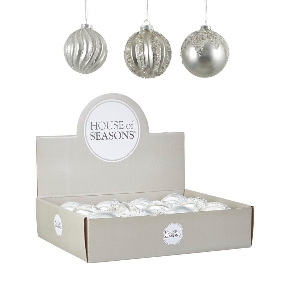 Набор елочных игрушек 12шт 8см House of Seasons Шар серебро 3 вида 84018