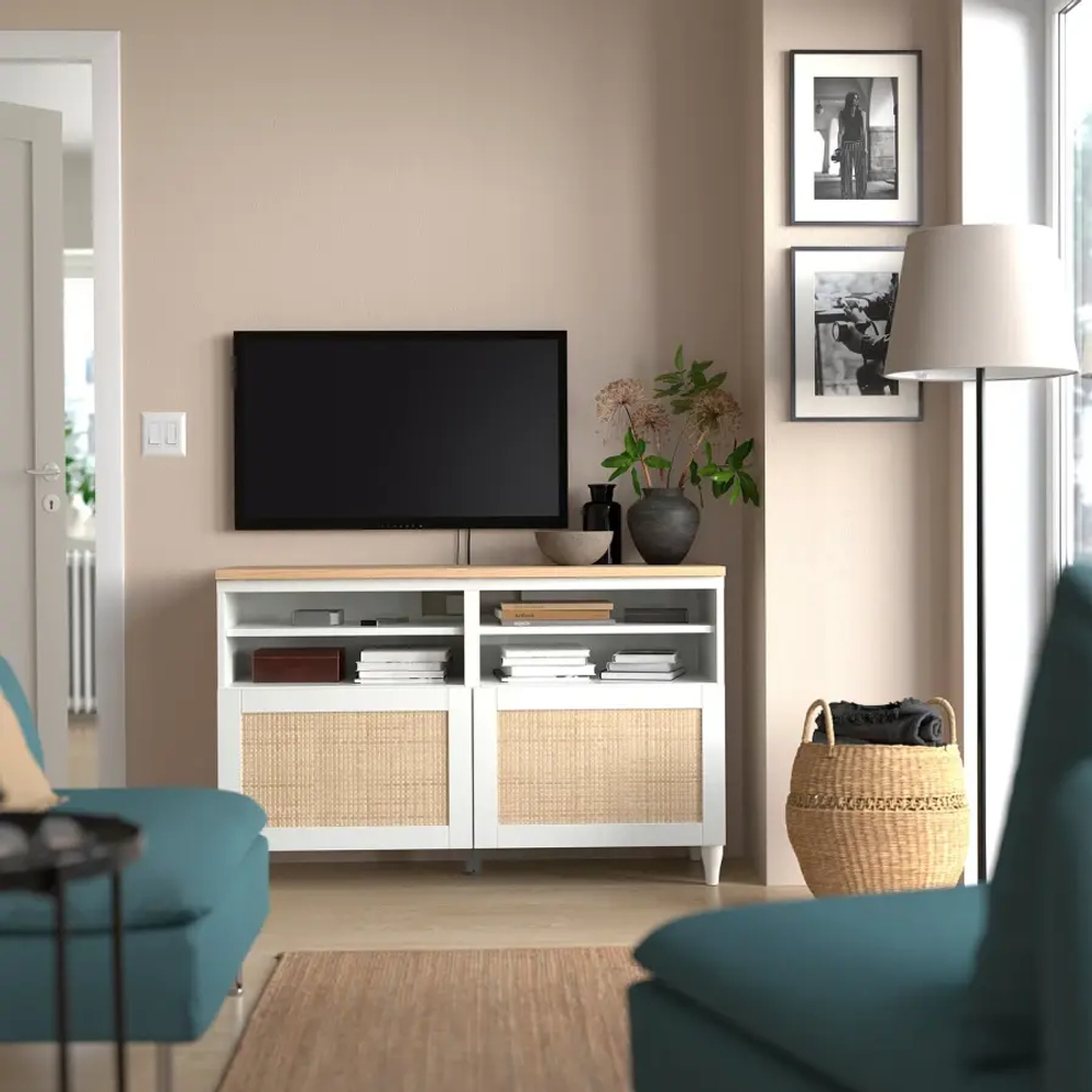 Тумба под ТВ - IKEA BESTÅ/BESTA/БЕСТО ИКЕА, 76х42х120 см, белый/бежевый