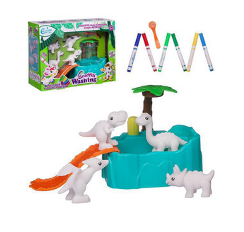 Набор д/творчества Фигурки для раскраски. Динозаврики в бассейне с душем (4 фигурки, 6 фломастеров,