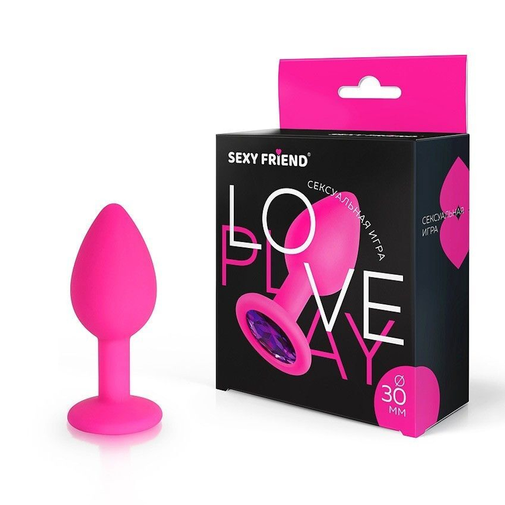 Розовая силиконовая анальная втулка с фиолетовым кристаллом - 7,3 см. (Цвет: фиолетовый)