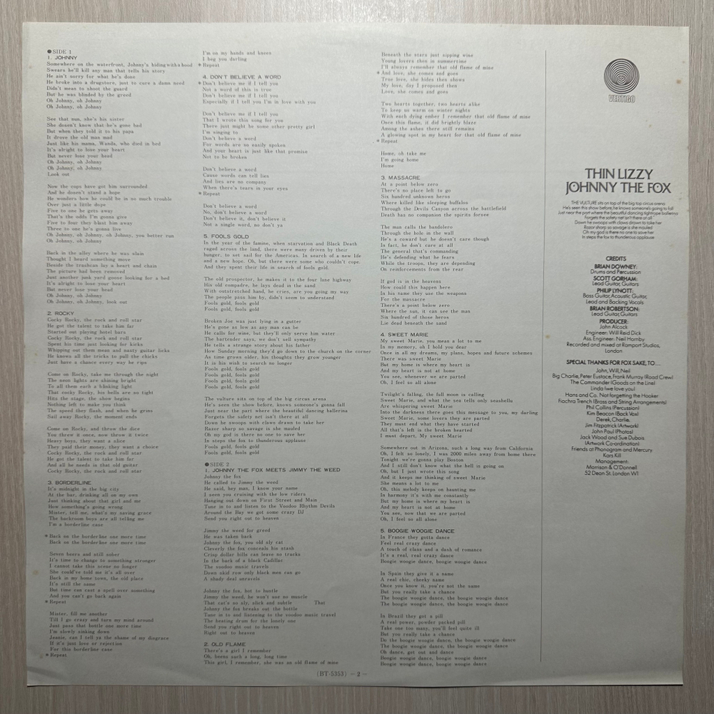 Thin Lizzy - Johnny The Fox (Япония 1979г.)