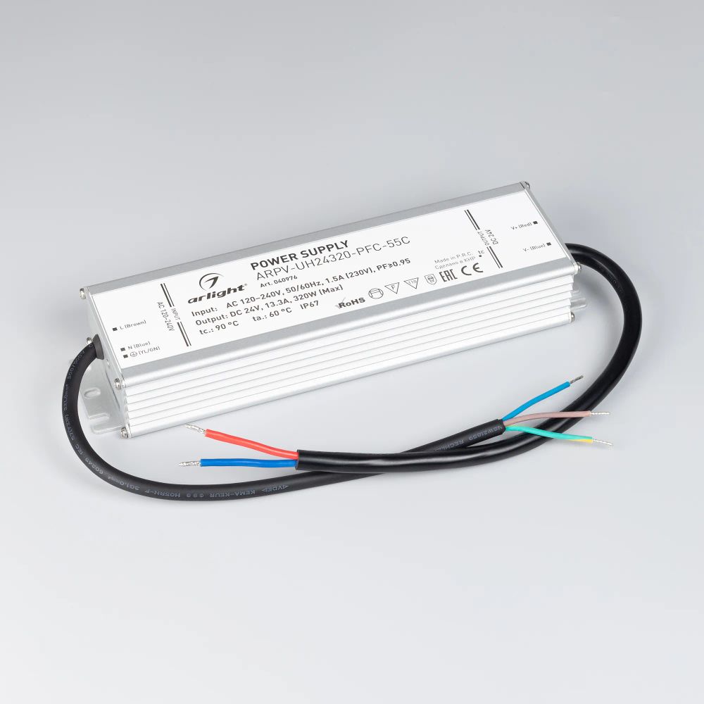Блок питания ARPV-UH24320-PFC-55C (24V, 13.3A, 320W) (Arlight, IP67 Металл, 5 лет) 040976