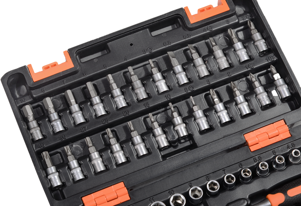 Набор инструментов, 1/4", CrV, пластиковый кейс 57 предметов Вихрь