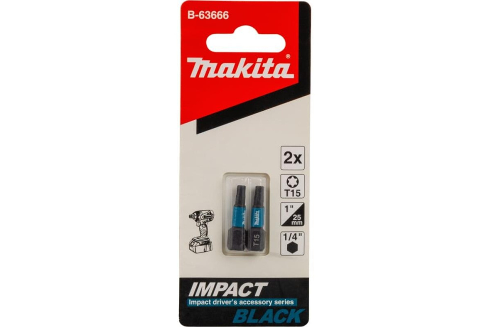 Насадка Impact Black T15, 25 мм, C-form, 2 шт. Makita B-63666