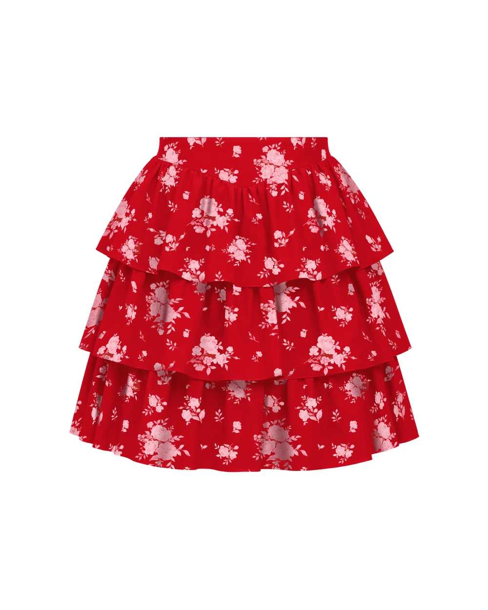 Betty mini, юбка мини из красного крепдешина с цветочным принтом