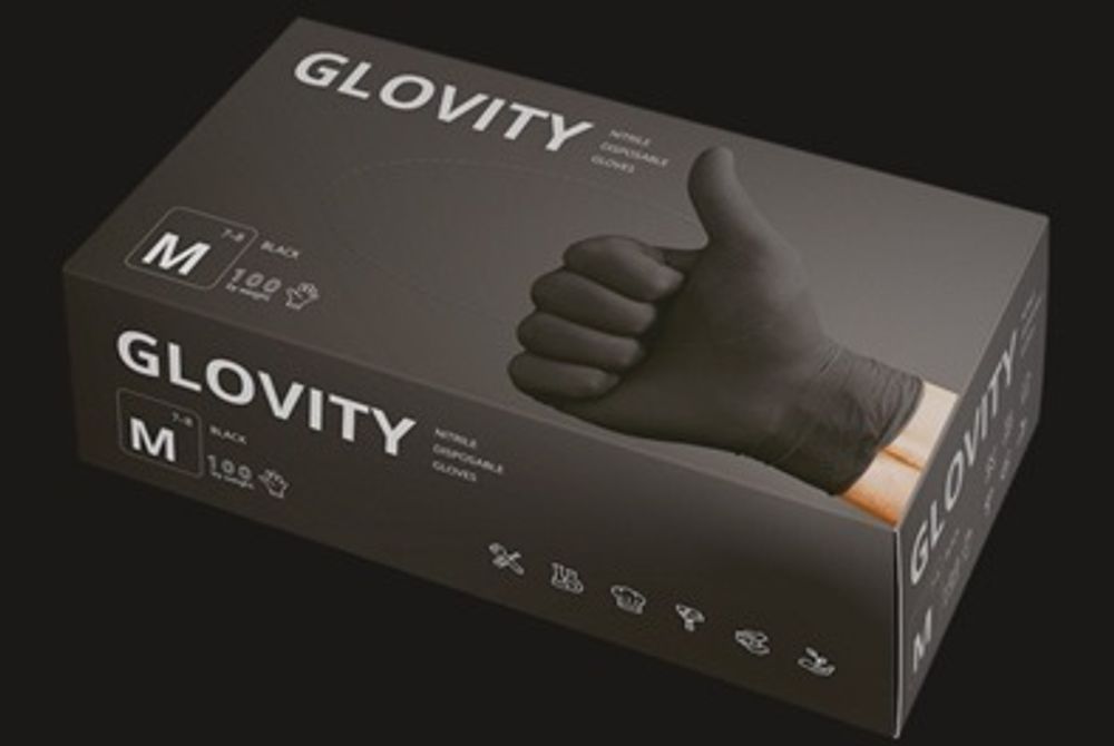 Glovity Перчатки Нитриловые черные (M), 50 пар