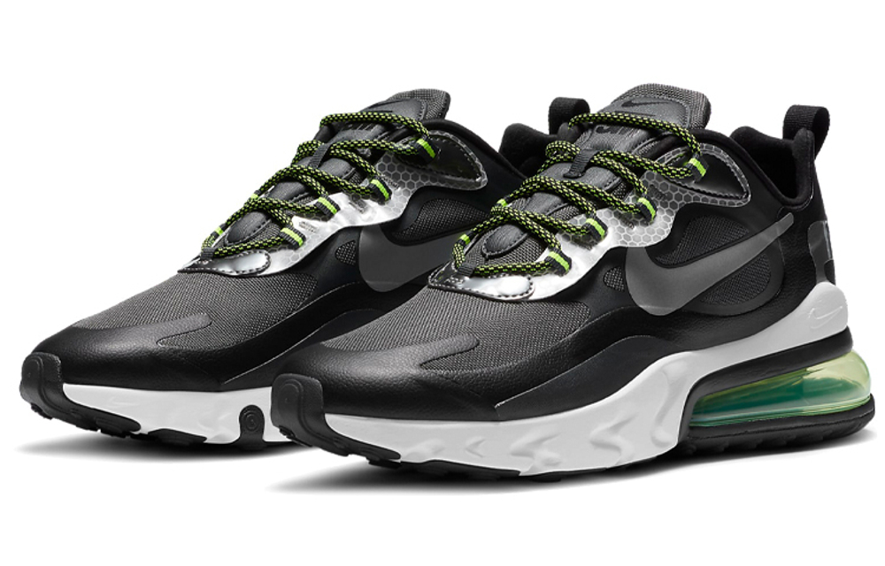 Nike Air Max 270 retro heightening fabric, artificial leather, shock absorption, non-slip, wear-resistant, breathable, lightweight, rebound, low-cut running shoes, men's black and green