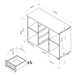 Комод белый с 4 ящиками и 2 дверями Харви из массива сосны с филенкой для спальни и кухни в викторианском стиле, комод деревянный для вещей и одежды на ножках напольный