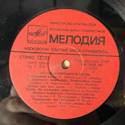 Винтажная виниловая пластинка LP Сборник Друзья Встречаются Вновь (СССР 1987) (Карел Готт, Янош Коош, Кобзон, Лили Иванова и др)