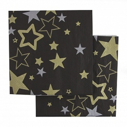 Салфетки Сверкающие звезды Черный 33*33 см 20 шт.