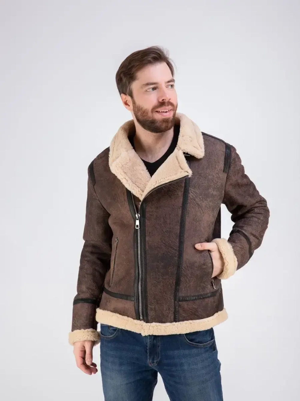 Дубленка мужская натуральная авиатор зимняя Турция