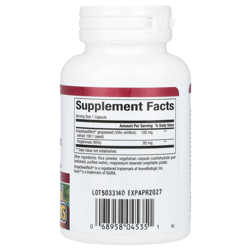 Natural Factors, GrapeSeedRich, экстракт виноградных косточек, 100 мг, 60 вегетарианских капсул