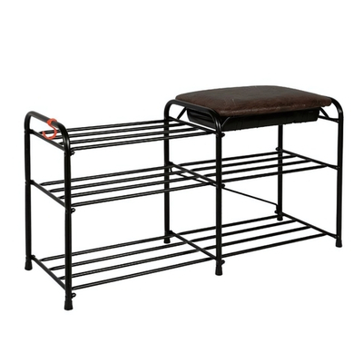 Подставка для обуви 2-х полочная 80 "Альфа 33" с сиденьем с ящиком черный