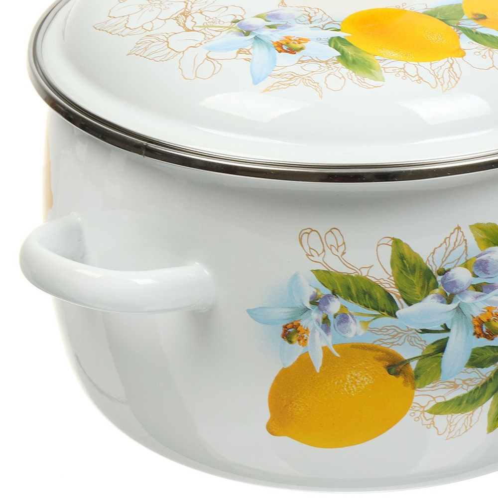 Кастрюля сталь, эмал, 4 л, с крыш, крышка сталь, сферическая, Сиб товары, Лимоны, 3MC201P, индукц