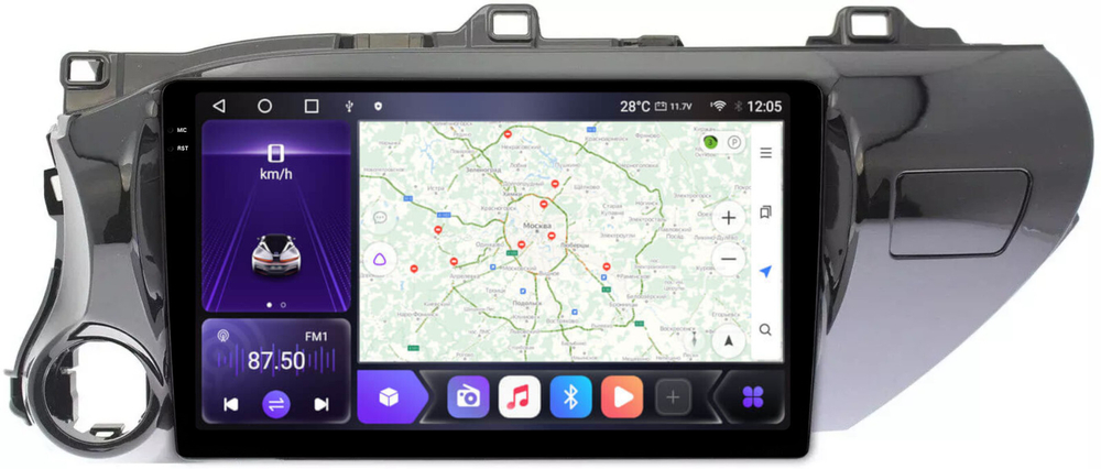Магнитола Toyota Hilux 8 2015-2023+ - Carmedia SF-1686 QLed+2K, Android 12, TS10, CarPlay, 4G SIM-слот