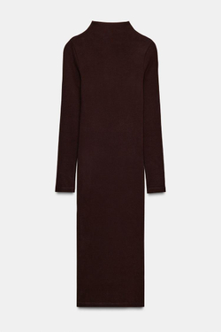ZARA ПЛАТЬЕ МИДИ В РУБЧИК, КОРИЧНЕВЫЙ