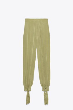 ZARA БРЮКИ-БАЛЛОНЫ С МАНЖЕТАМИ, СВЕТЛЫЙ ХАКИ