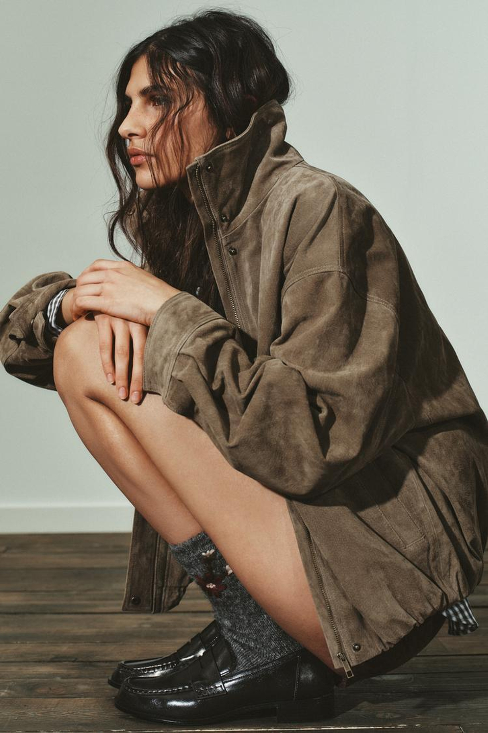 ZARA НОСКИ С ЦВЕТОЧНОЙ ВЫШИВКОЙ, СЕРЫЙ