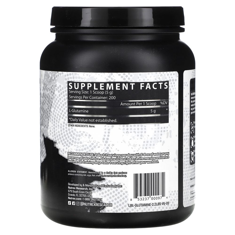 Nutrex Research, чистый глутамин, без вкусовых добавок, 1000 г (2,2 фунта)