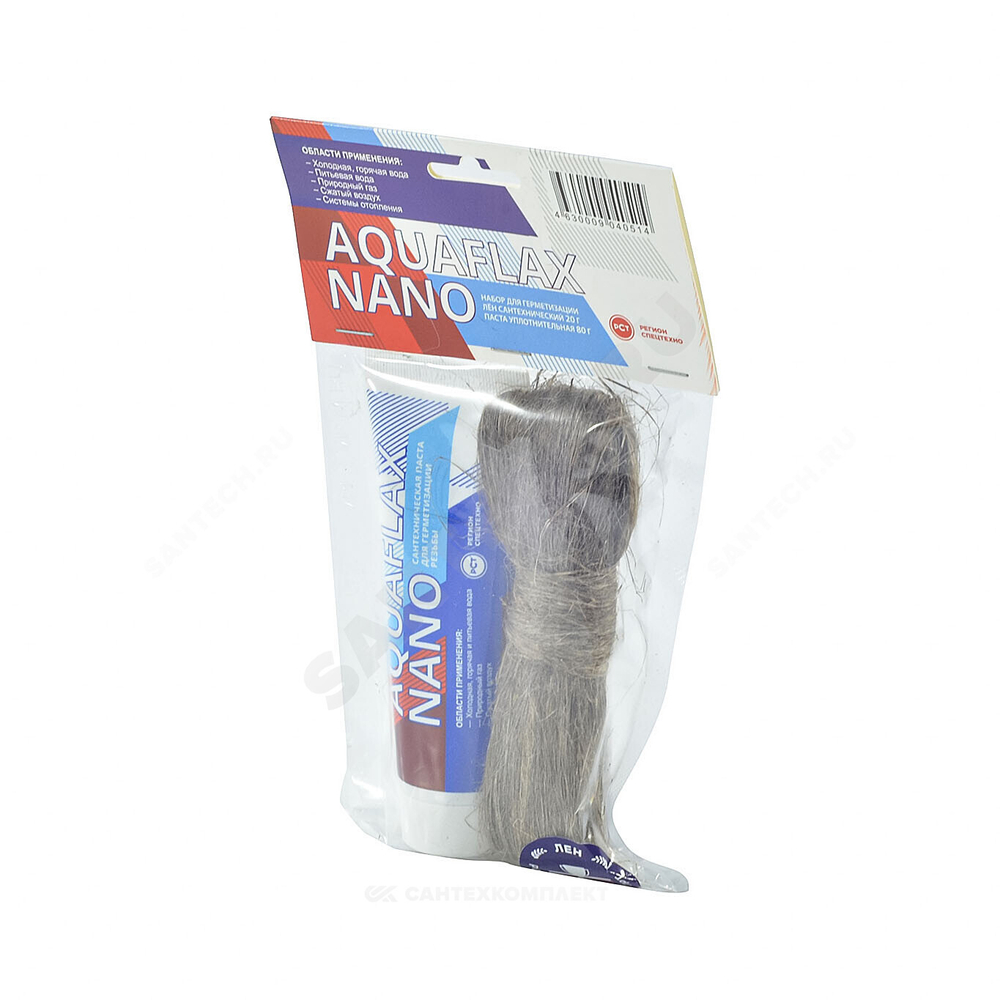 Набор для уплотнения резьбы лен (РФ) 20гр+паста 80гр AQUAFLAX NANO 04051 .
