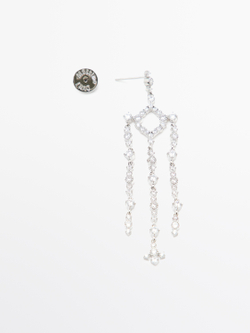 Massimo Dutti Серьги-шандельеры со стразами, серебряный