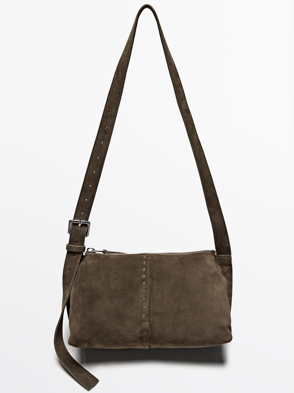 Massimo Dutti Маленькая сумка через плечо из замши и кожи, коричневый