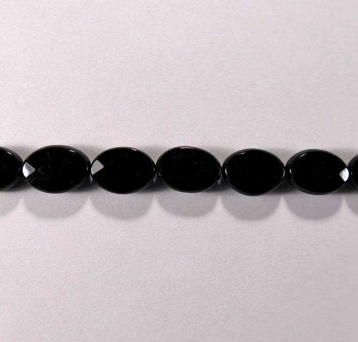Бусина из оникса черного, фигурная, 10x14 мм (овал, граненая)
