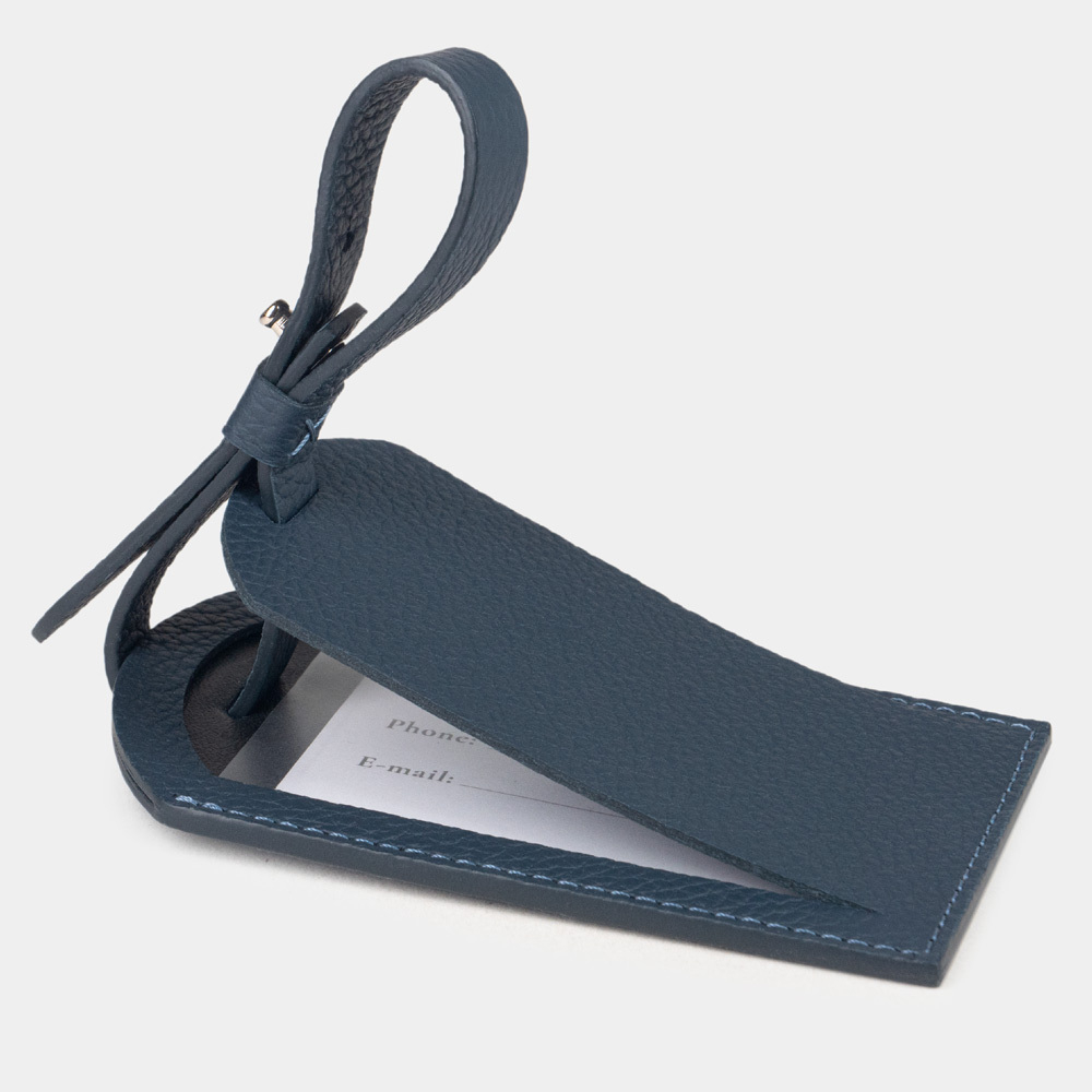 Багажная бирка из кожи теленка, синего цвета