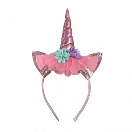 Ободок Цветочный единорог Розовый с блестками