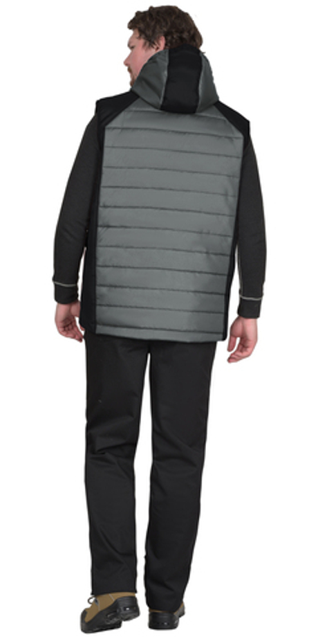 Жилет СИРИУС-УРБАН утепленный с капюшоном серый с черным