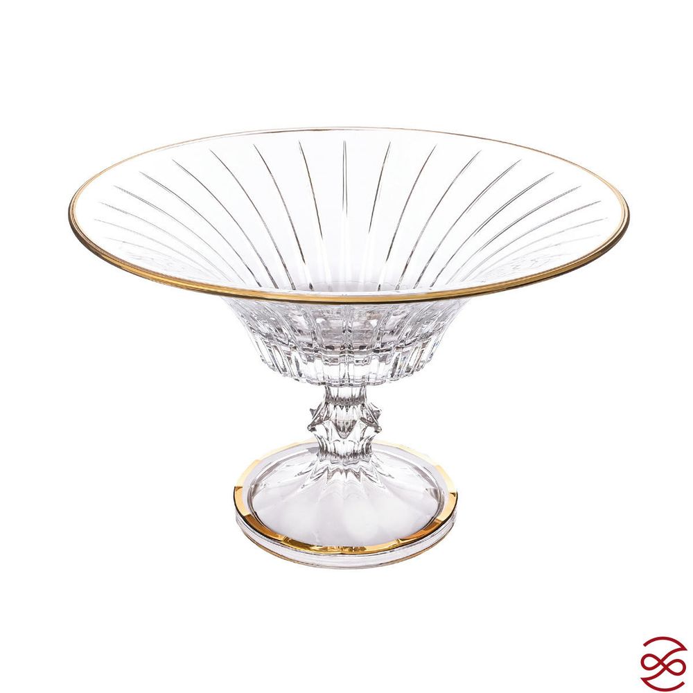 Фруктовница на ножке AS Crystal Timeless золотая полоса 32 см