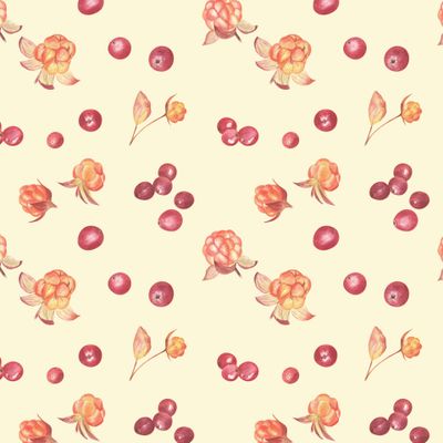 Морошка и клюква на желтом / Cloudberry and cranberry on yellow