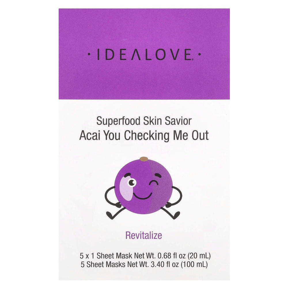 Idealove, Superfood Skin Savior, маска с суперфудами, асаи, 5 шт. по 20 мл (0,68 жидк. унции)