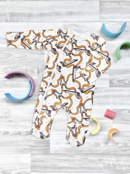 Утеплённый комбинезон с закрытой ножкой Mjölk Sleep and Play Ракеты