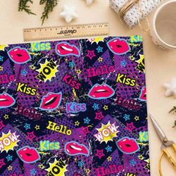 Ткань атлас wow kiss pop art